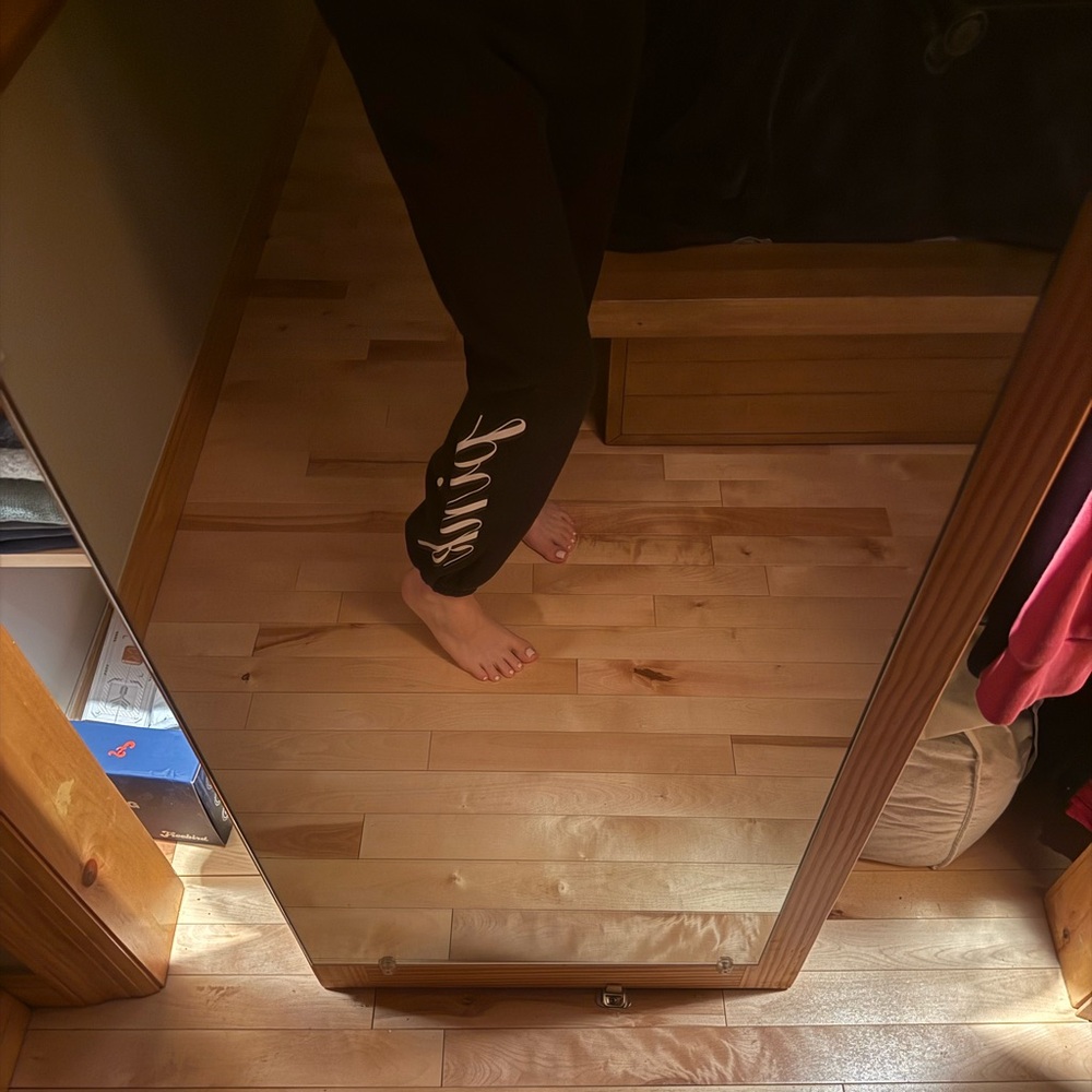 PINK Victoria's Secret Black Track Joggers with White Script